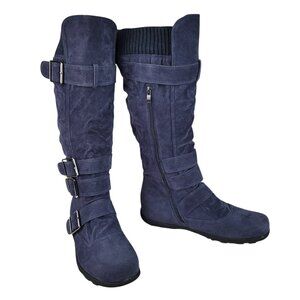 Cambridge Select Boots Women's 10 Blue Knee High Buckles Straps Military Combat